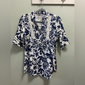 Elena Baldi Women’s Blue White Linen Blouse Size Small